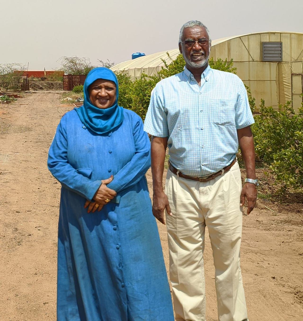 Professors Nour El Huda Osman and Osman Mahgoub at the farm in Khartoum.